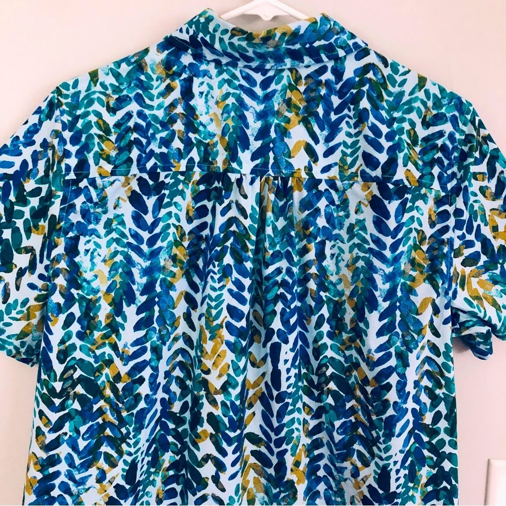 Denim & Co. Printed Button Front Shirt in Blue Leaf Multi, Size M - Picture 9 of 15